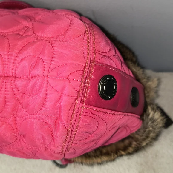 Coach Quilted Nylon Soho Hobo Fur Trim - Picture 6 of 10